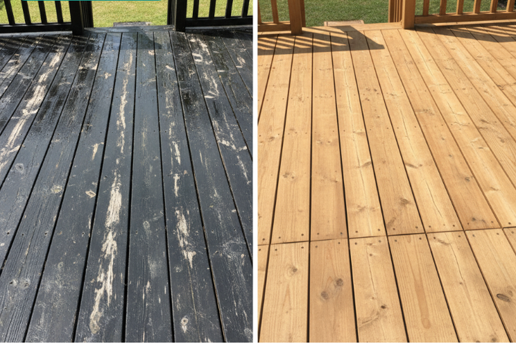 Terrasse bois avant après nettoyage traitement